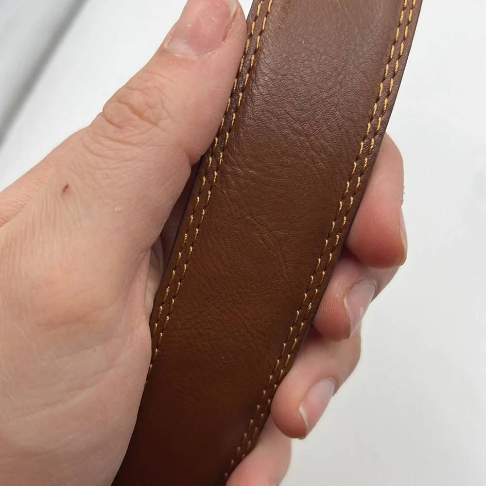 Mens Brown Faux Leather Belt Silver Buckle